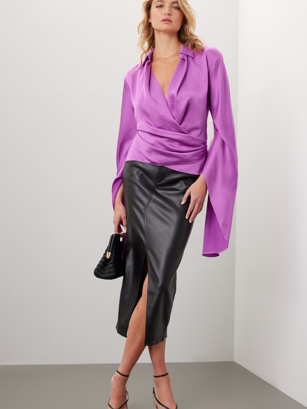 SIMKHAI Purple Paradise Wrap Blouse with Dramatic Sleeves, 10, VGUC - Picture 4 of 11